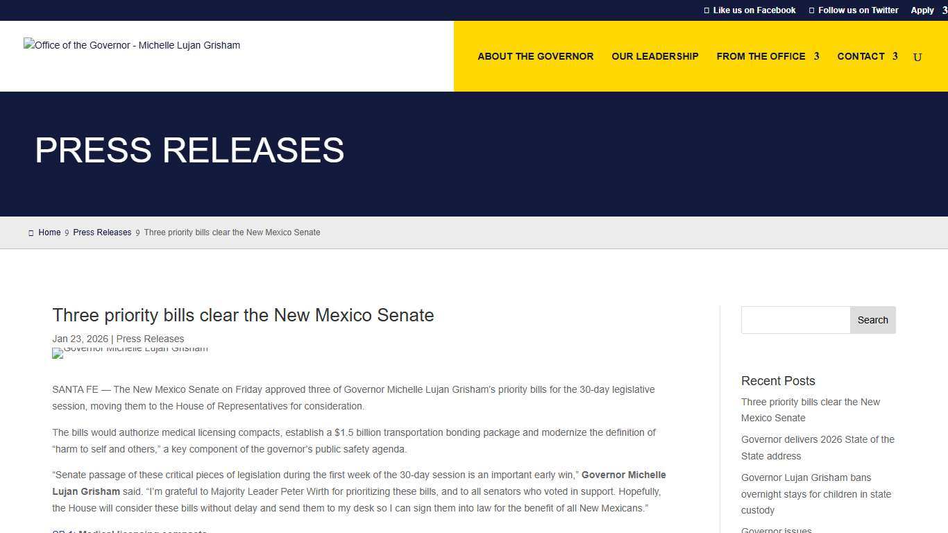 Three priority bills clear the New Mexico Senate - Office of the Governor - Michelle Lujan Grisham
