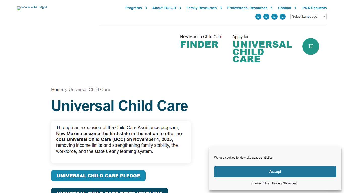 Universal Child Care Early Childhood Education & Care Department