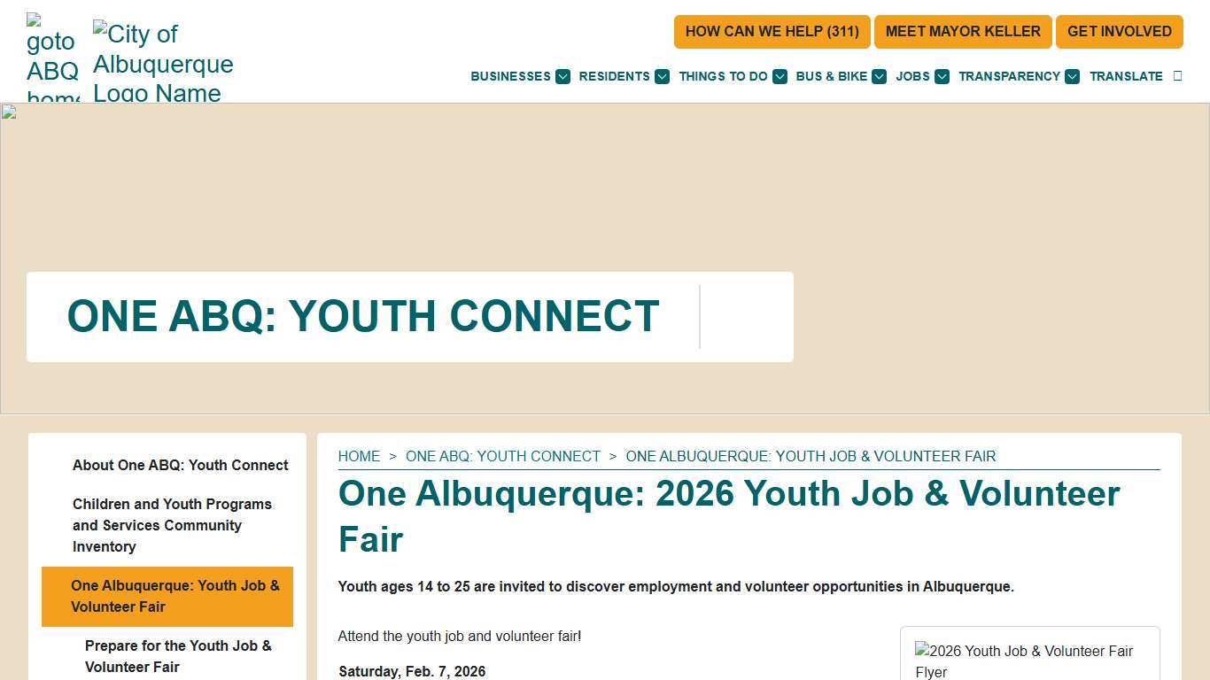 One Albuquerque: 2026 Youth Job & Volunteer Fair — City of Albuquerque