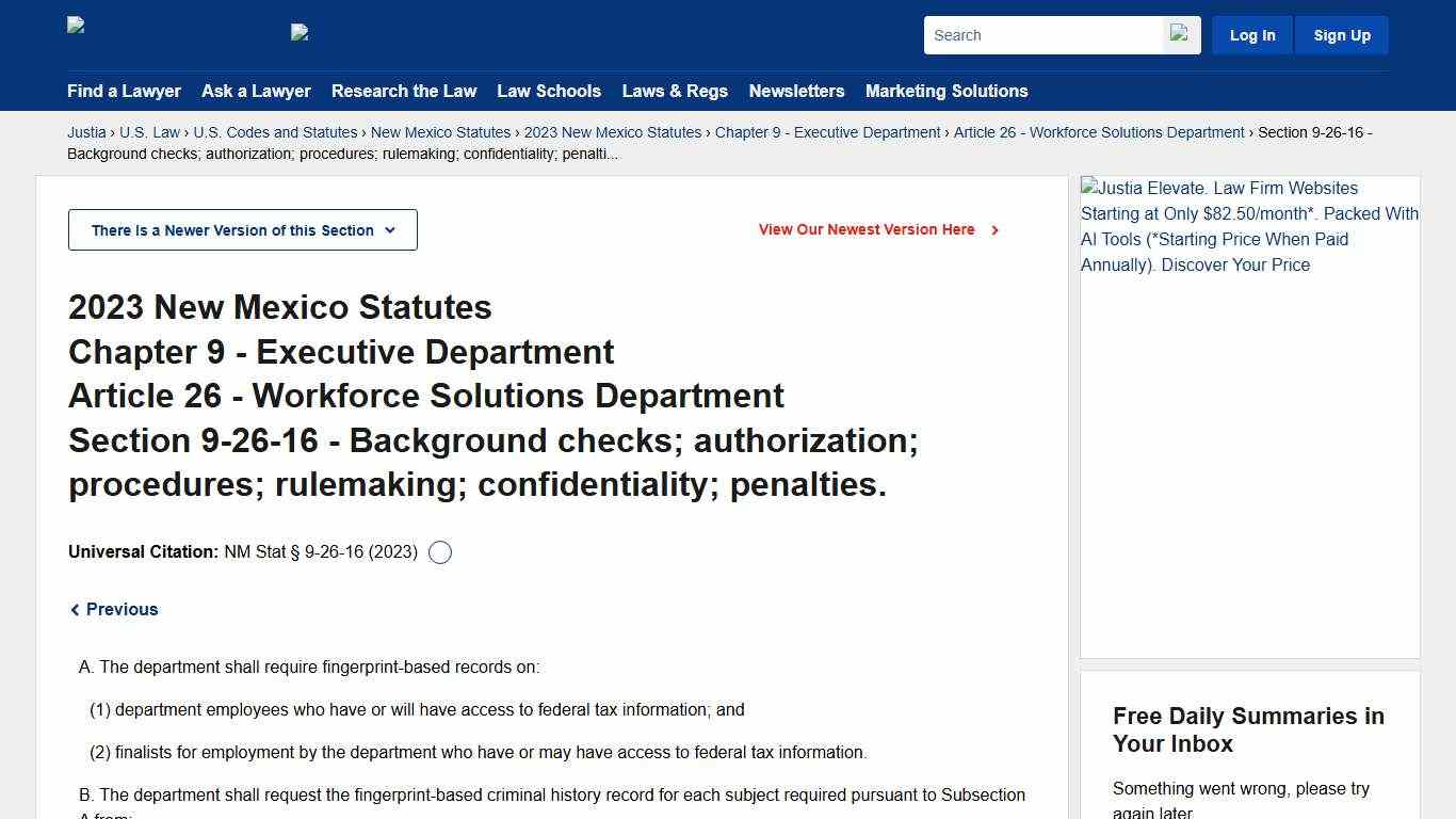 New Mexico Statutes Section 9-26-16 (2023) - Background checks; authorization; procedures; rulemaking; confidentiality; penalties. :: 2023 New Mexico Statutes :: U.S. Codes and Statutes :: U.S. Law :: Justia